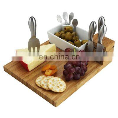 100% Biodegradable Eco Friendly Natural Magnet Bamboo Cheese Board Cover Magnetic Knife Holder With Cutlery Set