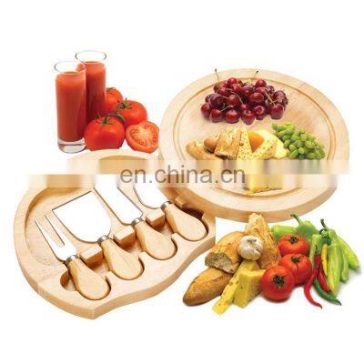 Amazon Hot High Quality Kitchen Organic Serving Picnic Wooden Bamboo Cheese Cutting Board With 4 Cheese Knives
