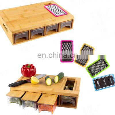 Firmly Assembled Bamboo Cutting Board Kitchen Fruit & Vegetable Cutting Tool With 4 Containers 4 Different Types Of Graters
