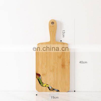 Natural Bamboo Pizza Cutting Board With Handle Bamboo Fruit Bread Pizza Steak Serving Platter Cheese Tray