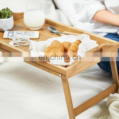 High Quality Cheap Nature Bamboo Breakfast Serving Bamboo Bed Serving Tray, Folding Bamboo Serving Tray With Handles