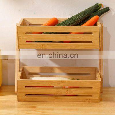 Durable Bamboo Countertop Basket Bowl Holder Wooden Cabinet Corner Rack for Plate 2-Tier Kitchen Shelf Storage
