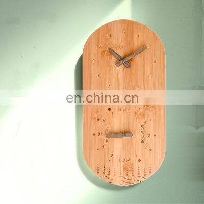 Multifunctional Eco Friendly 100% Natural Bamboo Oval Tide And Singing Bowl Analog Wall Clock
