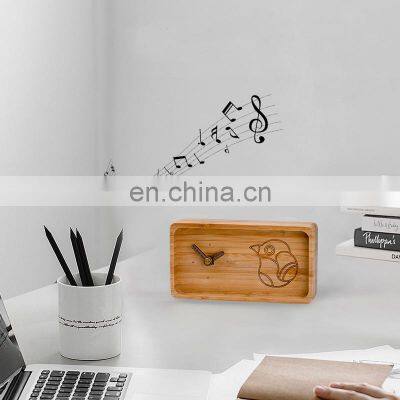 Custom Logo Digital Desktop Mini Rectangle Bamboo Bird Sound Analog Table Clocks