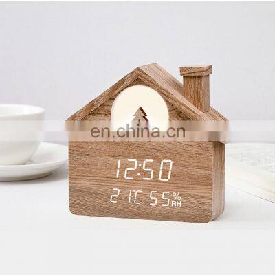 Creative House Shaped Christmas Decorative LED Digital Clock Temperature Humidity Display Night Light Desk & Table Clock Spring