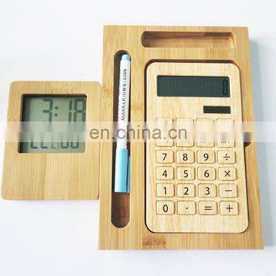 Modern wholesale kids desk & table smart electronic clock digital wood scientific calculator pen slot set bamboo suppliers