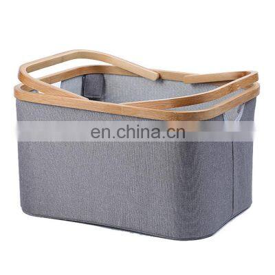 Collapsible Rectangular Oxford Cloth Clothes storage Toy Storage Box Laundry Basket with Bamboo Handle