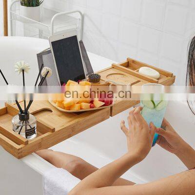2020 New Natural Bamboo Bathtub Rack Retractable Nordic Light Luxury Bathtub Show Caddy Bamboo Wood Bathtub Caddy