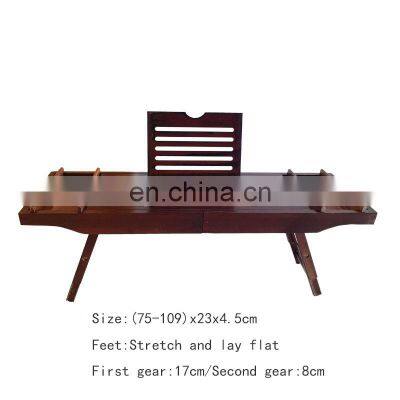 Wholesale Multifunctional Natural Expandable Sides Brown Caddy Bath Bamboo Bathtub Tray