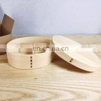 2022 Amazon hot Japanese style salad sushi bento box 2 parts compartments bamboo lid lunch box with cutlery