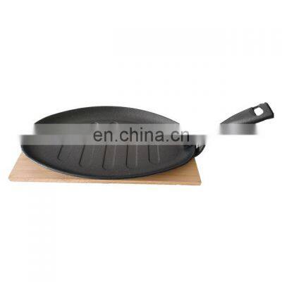 Cast Iron frying pan Steak Pan With Wooden Tray