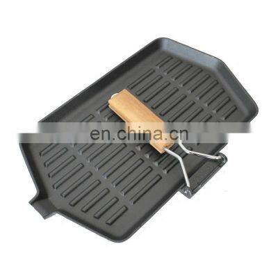 Cast iron bbq griddle plate reversible square pan with folding handle