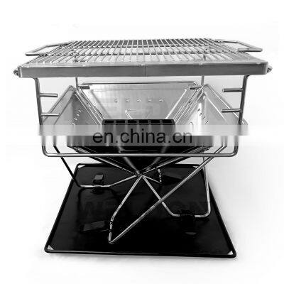 Portable folding and hanging charcoal grill for outdoor camping