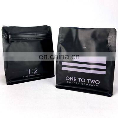 200g 1000g black stand up packaging bag plastic flat bottom compostable coffee pouch with zip and valve