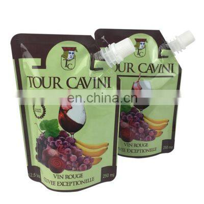 Custom printed liquid drinking juice beverage bag 250ml stand up spout pouch for vodka / red wine
