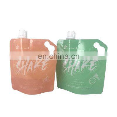 100ml 120ml 150ml 200ml custom logo doypack hand shake instant milk tea spout pouch with handle for Beverage Fashionable design