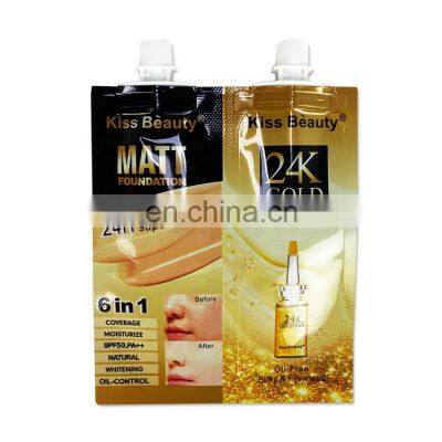 custom printed PLA liquid packaging spout pouch aluminum foil cosmetic skincare sample sachet 2 in 1