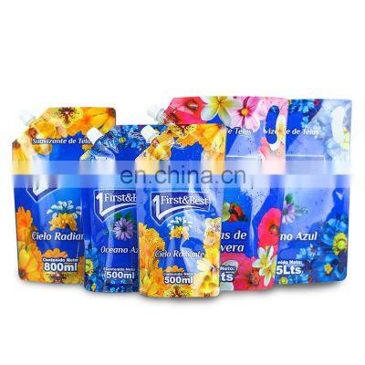 Customized printing Plastic Leakproof liquid bag Aluminum foil bag Laundry detergent spout pouch stand up bag with cap