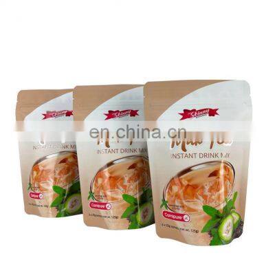 Reusable zip lock clear plastic silver mylar bag for snacks/milk tea powder/coffee powder