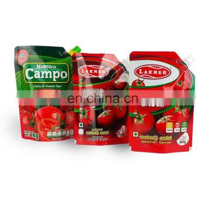 Ketchup Tomato Sauce Food Grade Glossy Stand Up Pouch Aluminium Foil With Spout Custom Printed