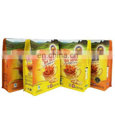 Stand up milk tea pouch bag aluminum foil flat bottom coffee/snack/nuts plastic packaging bag