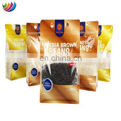 Custom Printed Organic Grains Beans Box Bottom Pouch Zipper Transparent Plastic Food Packaging Bag With Clear Window