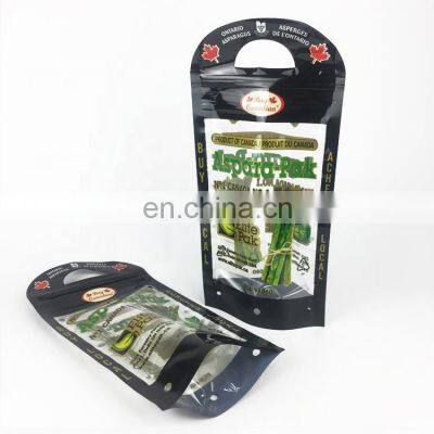 custom seal handle stand up pouch vegetable transparent plastic grape packaging bag