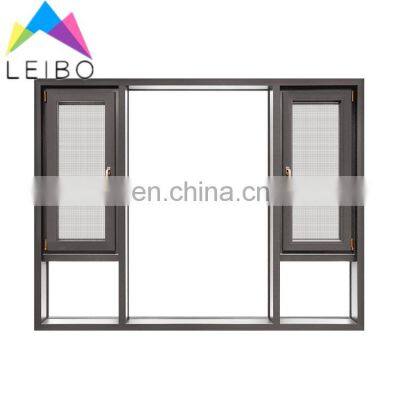 House windows and doors design thermal break aluminum swing glass window with net