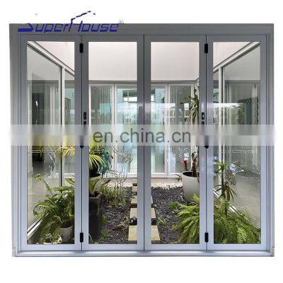 Superhouse folding glass windows NFRC AS2047 Standard Exterior Aluminum Sliding Bi Fold Folding Patio Glass Doors
