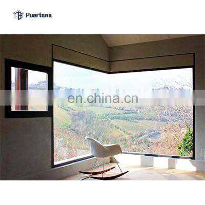 Aluminium Glass Corner Window Design / L Shaped Window / Corner Butt Joint Ballistic Bullet-proof Glass Window