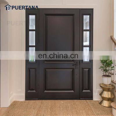America Coastal Custom Home Front Doors Entrance Black Solid Wood Entry Door With 2 Side Lite
