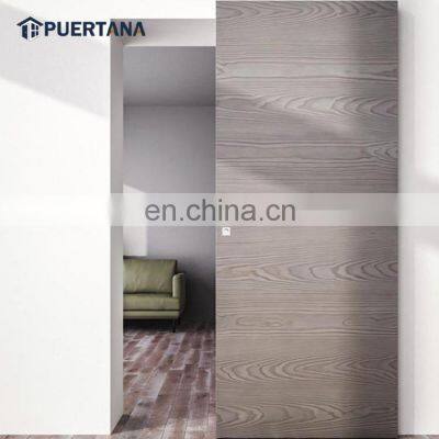 Wall Mount Concealed simple design wood Sliding Door Engineered frameless Wood Ghost Door With Rail sliding doors System