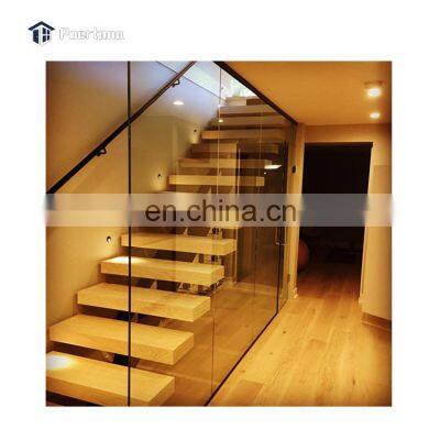 Floating Glass Staircase With Wooden Treads