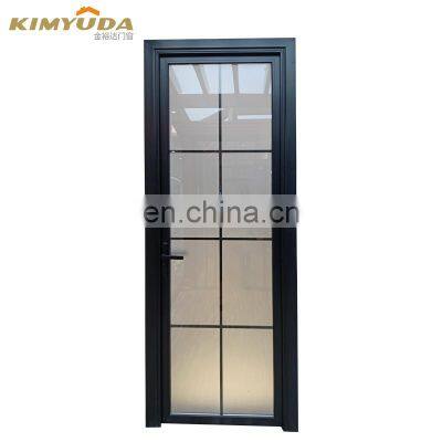 American armored Exterior Glass Aluminium Hinged Doors Interior Black Door With Aluminum Strip Decoration