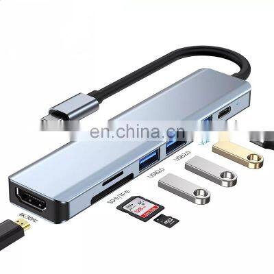 7 IN 1 Multiport usb c to HdTV Vga Rj45r TF+SD Usb-C Hubs Laptop Docking Station usb hub 3.0 splitter hub For Macbook