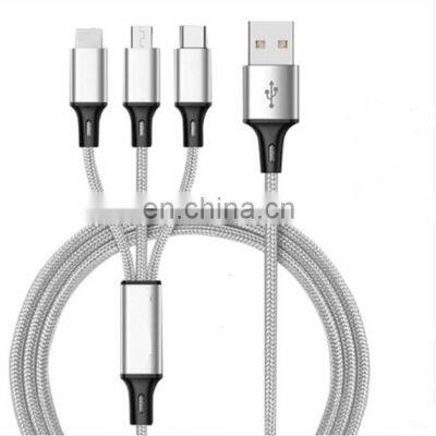 3 In 1 Nylon usb Cable 2.4A Charging Cable For Iph/Type-C/Android