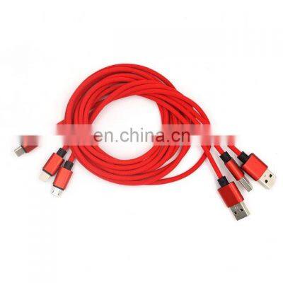 High qualitynylon braid fast charging 3 in 1 micro USB type c data charger cable for mobile phone