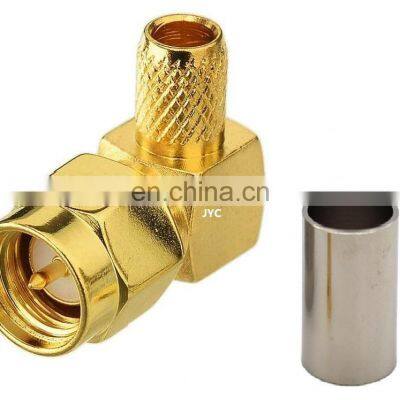 SMA rp male crimp right angle rf connectors Gold plated RF connector SMA male 90 degree crimp for rg58 rg316 rg174