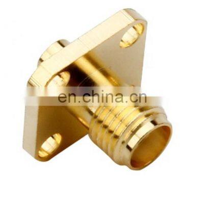 RF coaxial connector SMA connector female with 4 holes square flange to PCB BH straight soldering gold plated