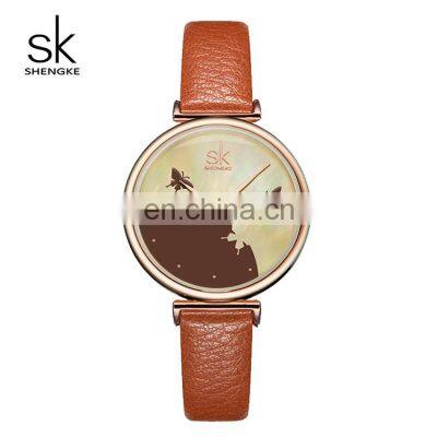 SHENGKE Luxury Butterfly Images Design Watch Leather Band Wristwatch Gift Watch Butterfly Lovers Quartz Watches K0101L