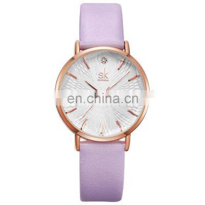 SHENGKE Delicate Ladies Watch Diamond Cutting Glass Unique Dial Soft Leather Band Quartz Movement Watches Custom Logo OEM K8053