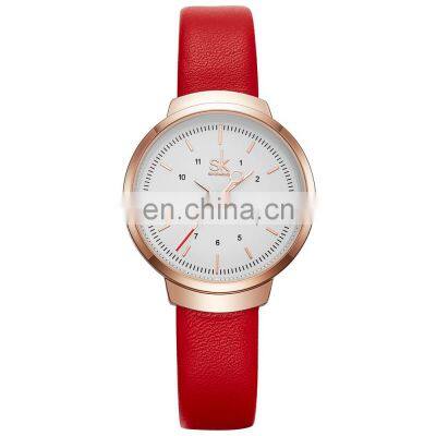 SHENGKE Simple Lady Watch Arabic Number Index Dial Soft Leather Band Japanese Quartz Movement K8035L