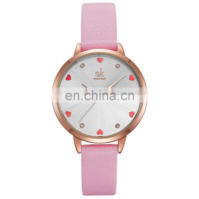 SHENGKE Lovely Lady Watch Diazzling Diamond And Love Heart Index Dial Soft Leather Band Japanese Quartz Movement K8049