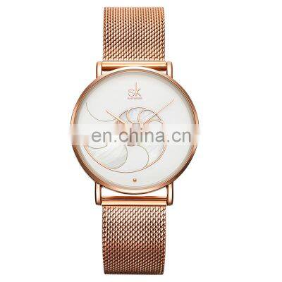 SHENGKE SK Luxury Brand Ultra Thin Fashion Women Watch Steel Mesh Belt Lady Watch Mesh Strap Quartz Female Watches Reloj K0115L