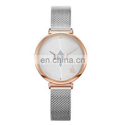 SHENGKE SK 2021 Minimalist Women's Fashion Watches Simple Lady Business Stainless Steel Mesh Belt Quartz Watches K0143L
