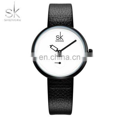 SHENGKE Elegant Fashion Lady Watch Simple Dial Leather Band Quartz Movement Watch Quartz Analogue Watch K0051L Montre Femme