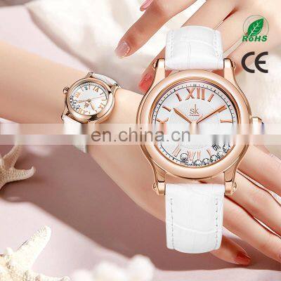 Shengke Cow Leather Lady Watches K0164L Creative Diamond Inside Wristwatch Roman Number Girls Handwatch