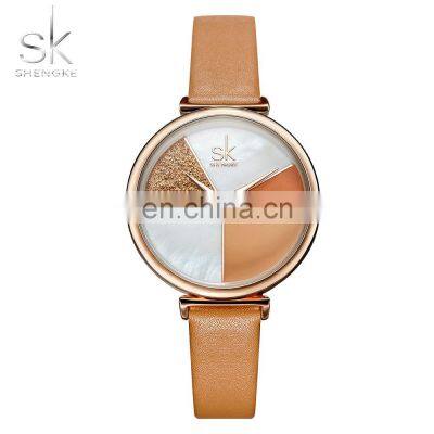 SHENGKE SK Fashion Lady Alloy Wristwatch Soft PU Leather Strap Watch Cheap Price with Good Quality Watches K0109L