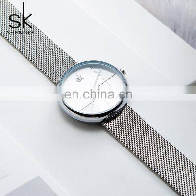 SHENGKE Decent Women SK Watch K0105L Business Style OL Handwatch Geometric Design Sliver Ultra Wristwatches