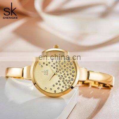SHENGKE Glitter Wrist Luxury Watch K0131L Bracelet Women Watches Alloy Band Gold Woman Handwatch Watch With Bracelet